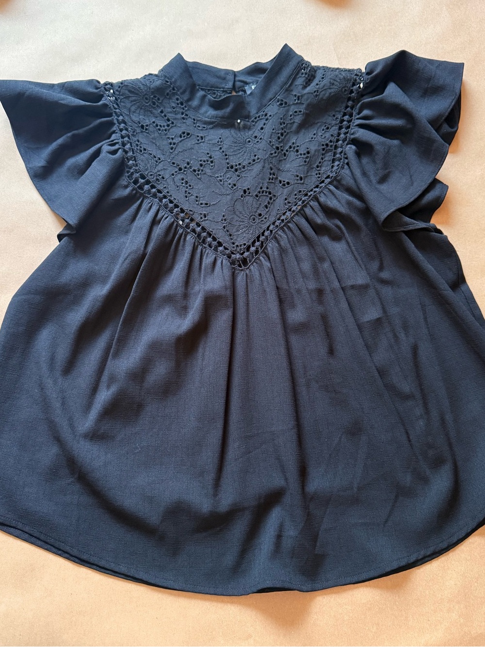 Express Navy Eyelet Yoke Flutter Sleeve Blouse